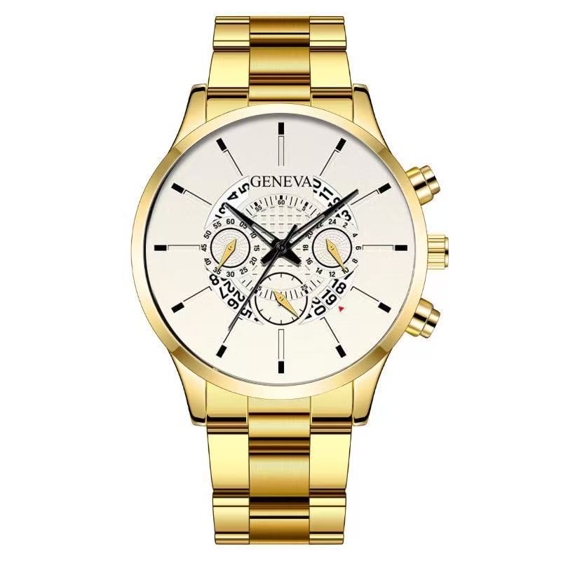 Popular GENEVA Three-eye Men's Watch Men's Watch Steel Belt Business Fashion Calendar Quartz Watch Men's