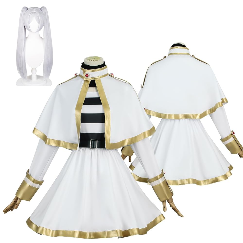 Pawpaw Freiren Cosplay Kostým a Paruka Set pro Školní a Pódiová Vystoupení Velikost Halloween, Festivaly, Narozeniny, (Freiren [Paruka v ceně], S) [Použitý]