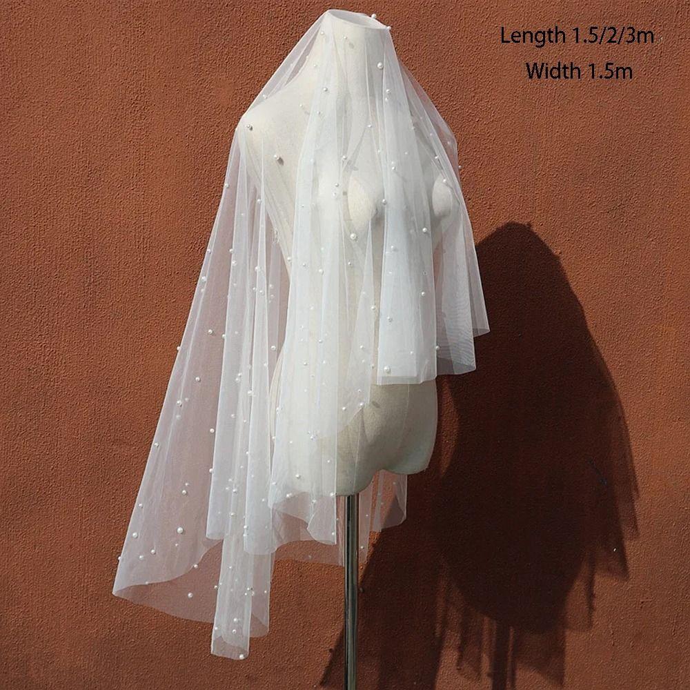 Elegant Wedding Veil White Cathedral Veil Bridal Accessory Pearls Veil  Wedding Ceremony