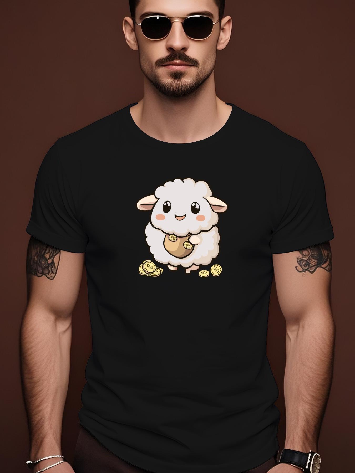 Cute Sheep Graphic Cotton Tshirt - Casual Crew Neck XL