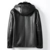 Futing Men's Winter Hooded Sheepskin Leather Jacket