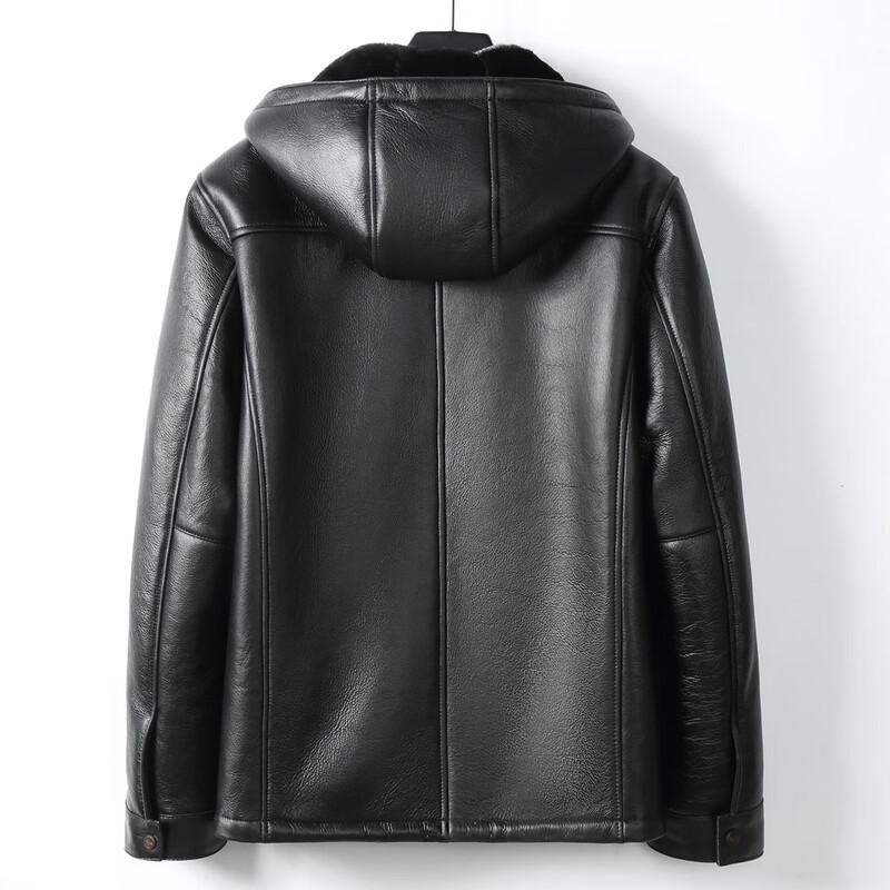 Futing Men's Winter Hooded Sheepskin Leather Jacket