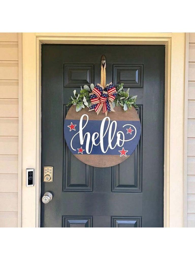 1 decorative Hello doorplate, wreath decoration doorplate, wooden handicraft pendant, American celebration