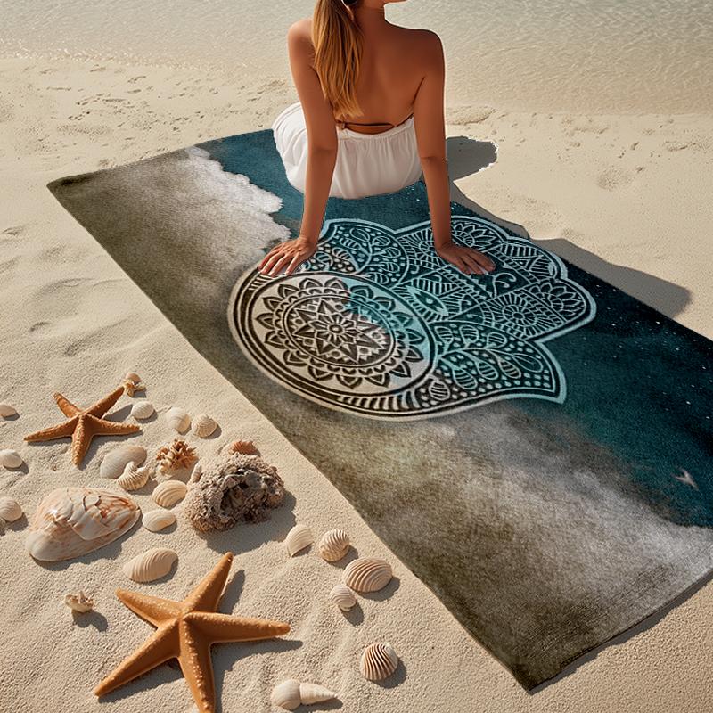 Golden Hamsa Symbol Beach Towel, Super Soft Microfiber, Gift for Her/Him, Birthday, for Pool, Beach, Travel, Home Decor Fan gifts