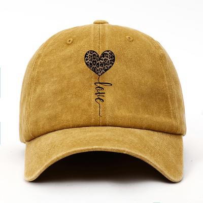 Leopardowe Serce Miłość Pismo Czapka Baseballowa Zniszczona Ochrona Przeciw Słońcu Casualowa Regulowana Unisex Czapka Outdoorowa