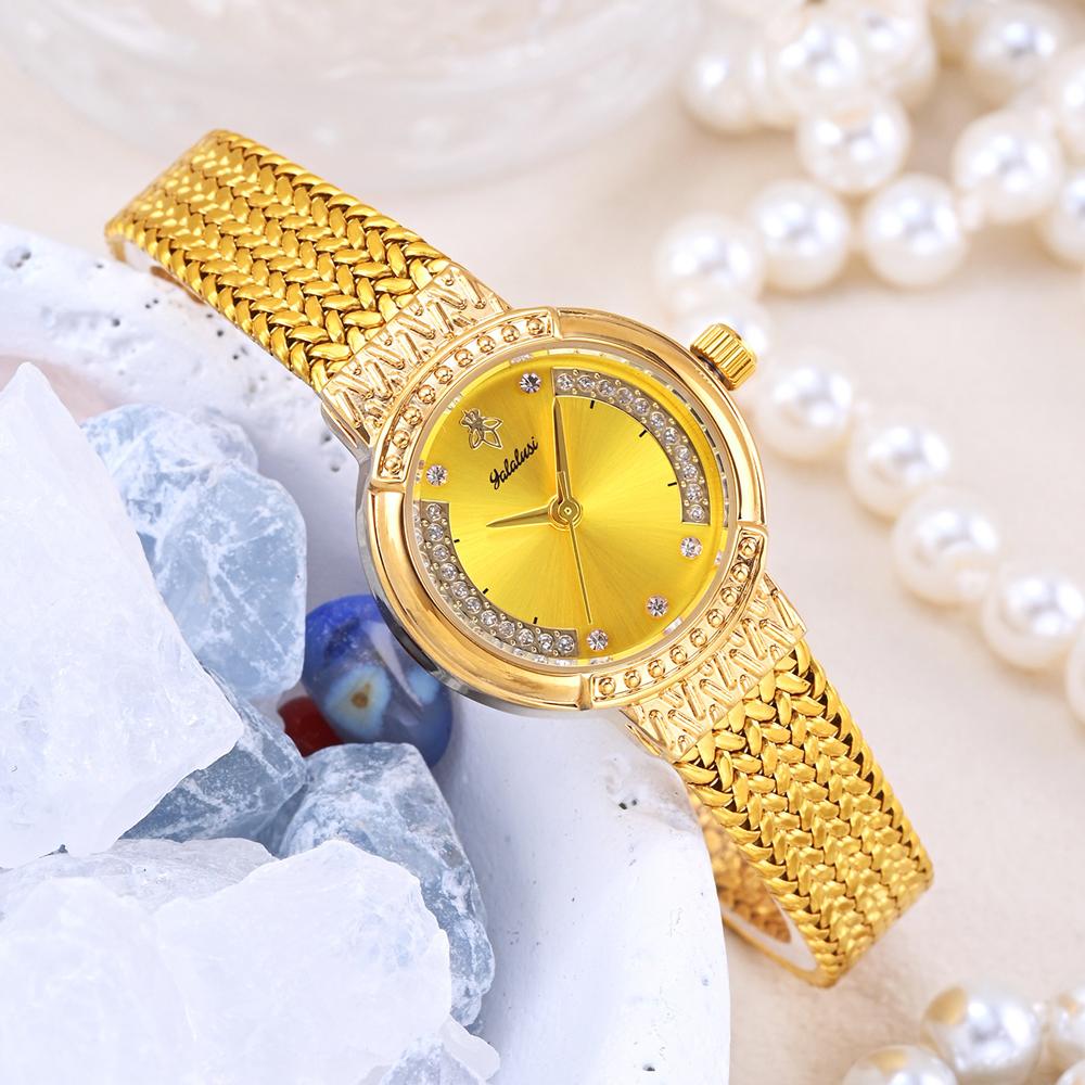 Yalalusi Gold Women Watch Luxury Diamond Quartz Wristwatch Fashion Milan Mesh Band Elegant Ladies Dress Watch Gift NEW