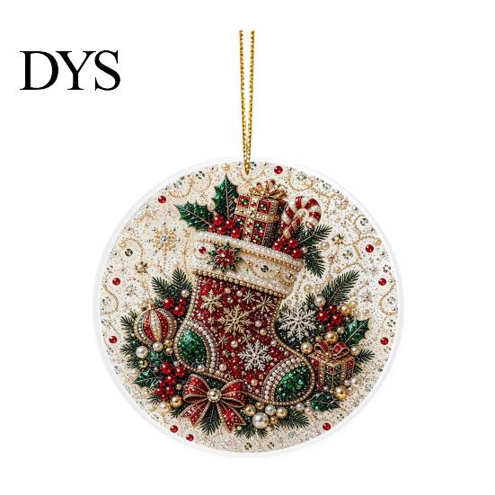 Winter Seasonal Ornaments Christmas Acrylic Hanging Ornament, 2D Flat Double Side Printed Tree Santa Snowman Pendant for Window, Festive Holiday Decor