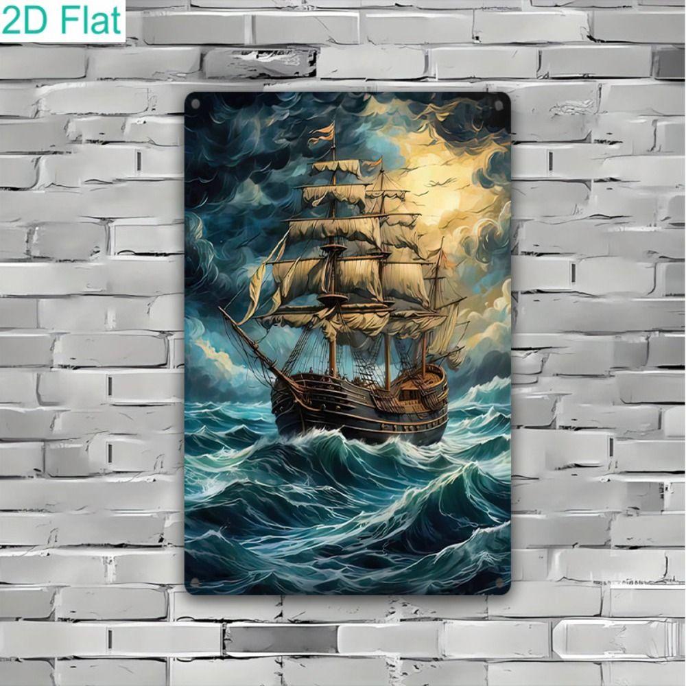 Vintage Nautical Metal Wall Art, Old Sailing Ship Pirate Decor, Home Wall Decor