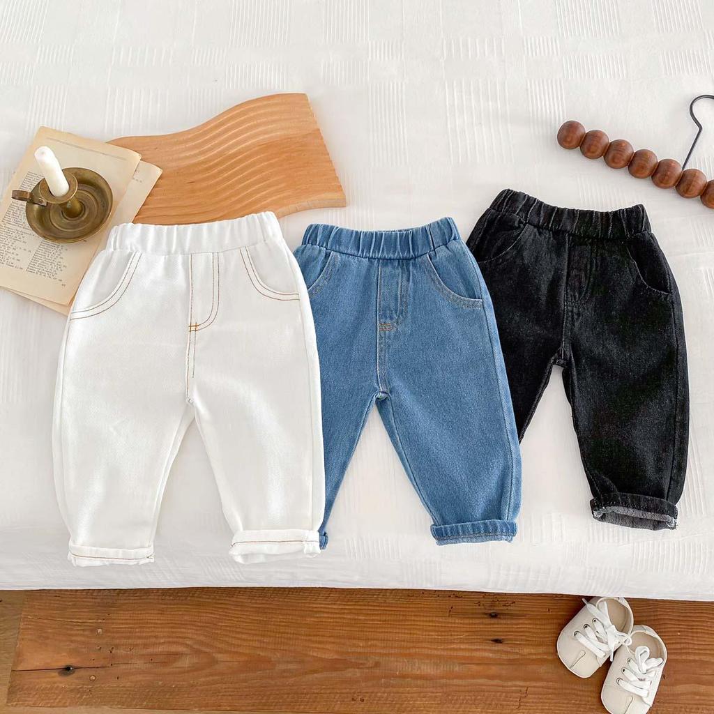 Children's Spring/Autumn Soft Jeans - Unisex, Ages 0-6, Casual Western Style Solid Color