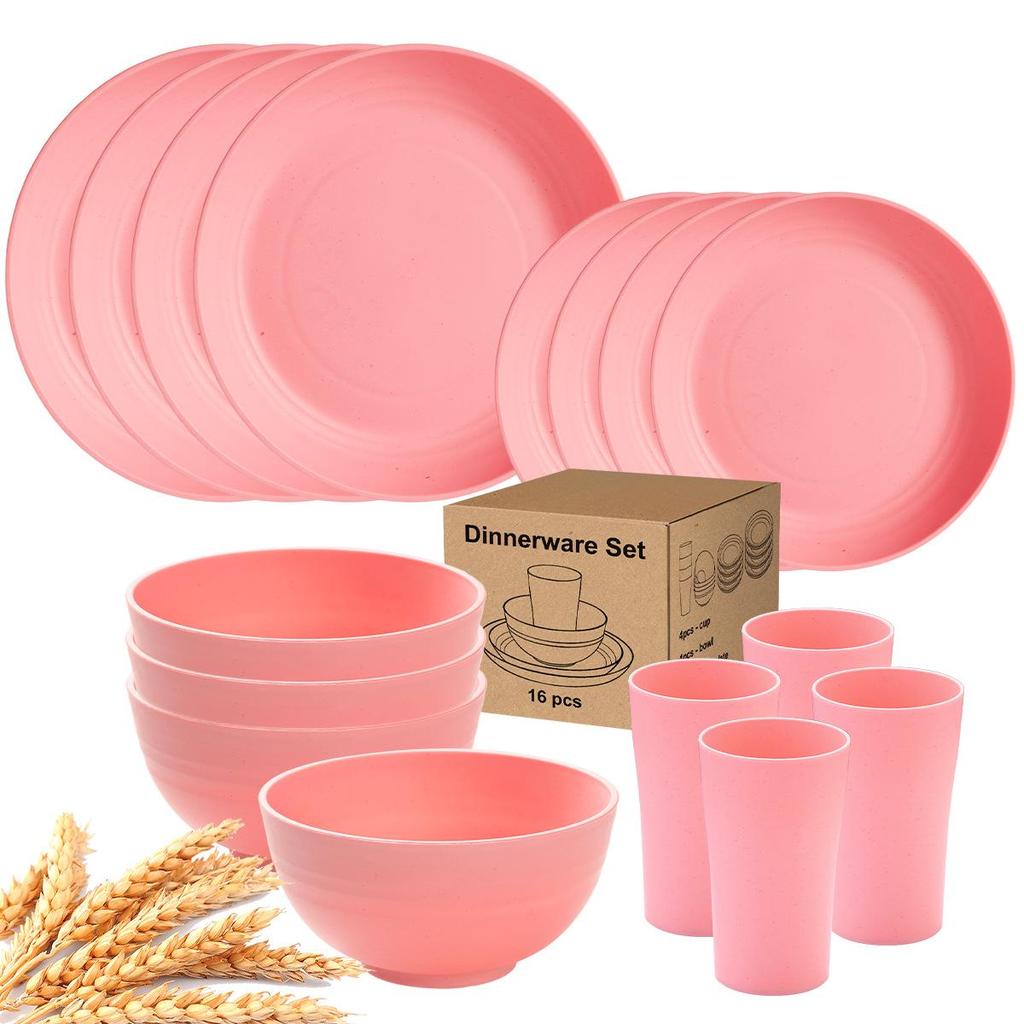 Eco-Friendly Wheat Straw 24-Piece Dinnerware Set: Plates, Bowls, Cups & Cutlery