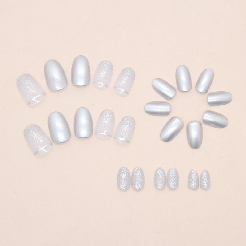 Silver fine flash cold short oval versatile European and American style removable manicure press on nails