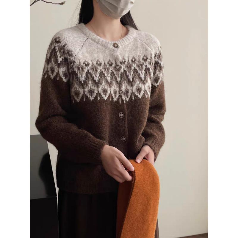 Korean Fashion Elegant Long Sleeved Knitted Cardigan Women Sweater Autumn Round Neck Coats Long Sleeve Loose Simple Office Jacket Woman Clothing