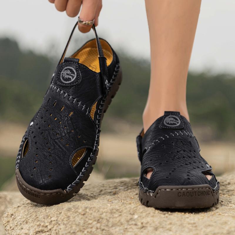 Fashion 2024 Handmade Leather Men Shoes Summer New Large Size Men's Sandals Men Sandals Fashion Sandals Slippers Big Size 38-48