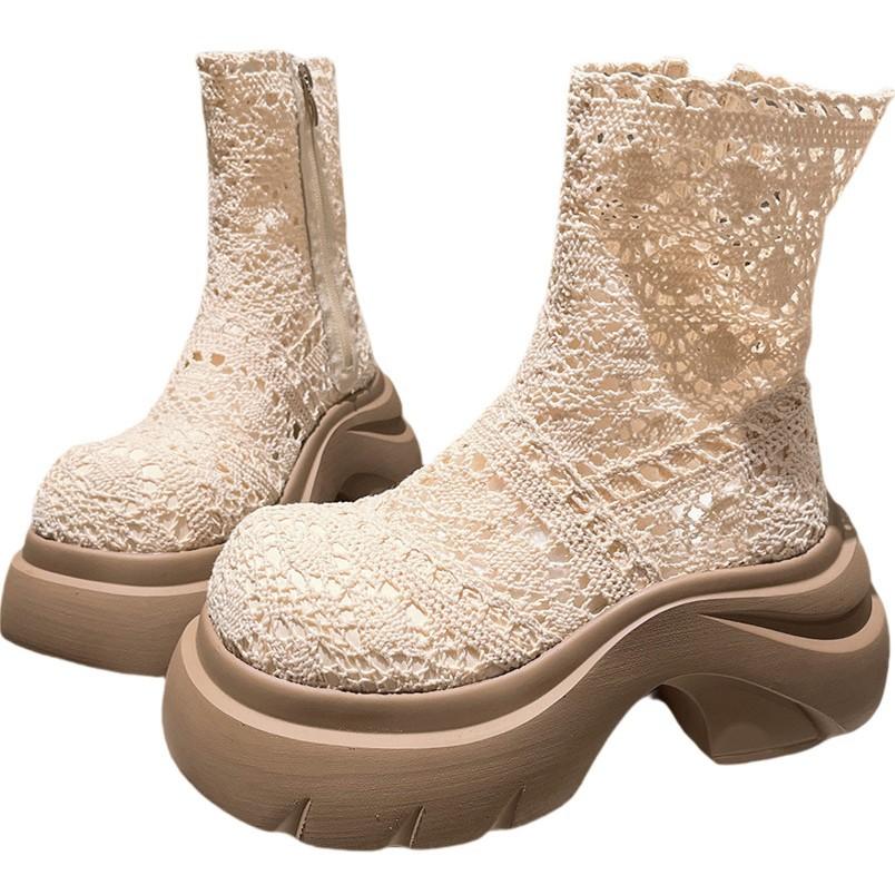 Martin boots female ins super fire thick sole lace mesh fairy wind summer cool boots hollow breathable small short boots