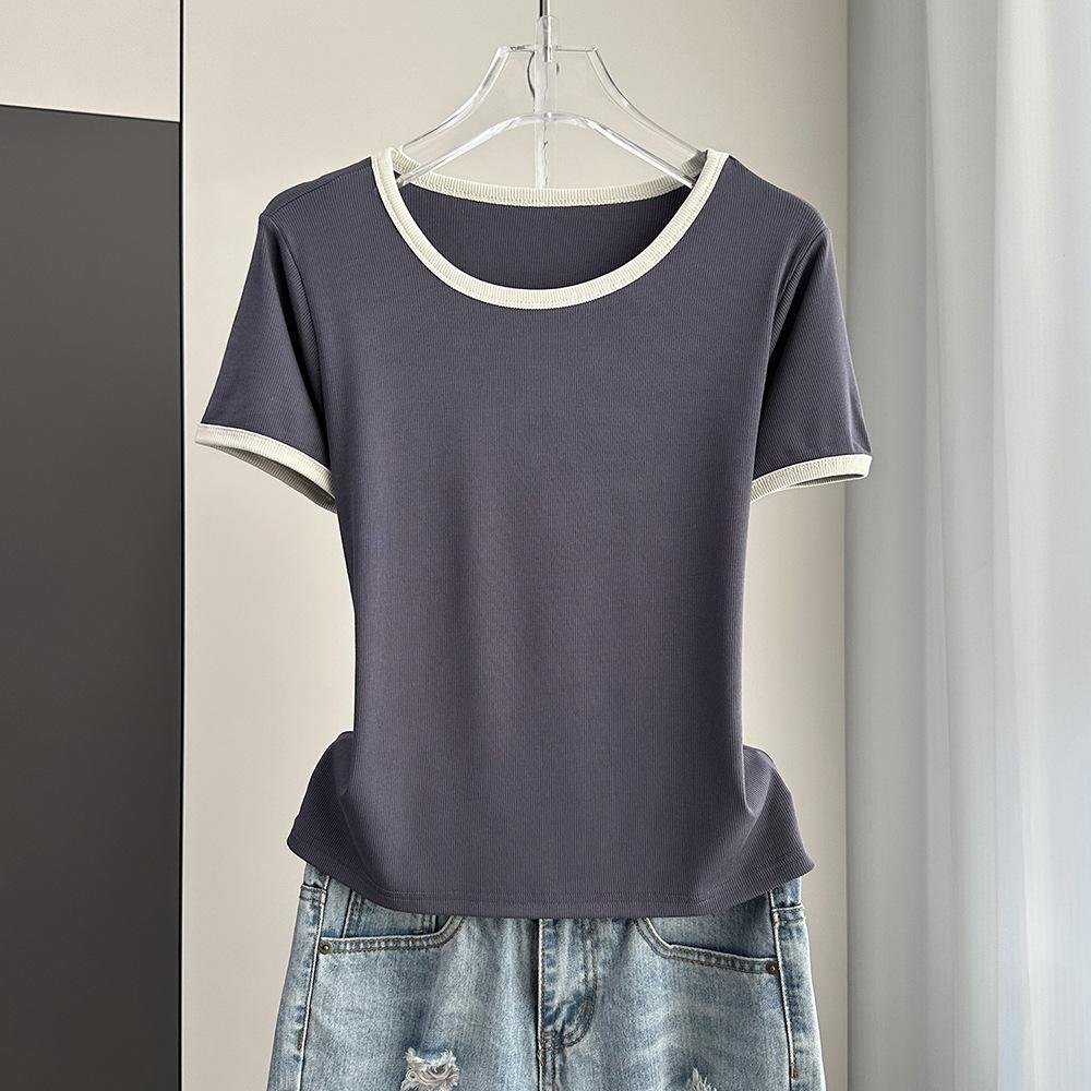 Standard Shoulder Casual Short Sleeve Tee Modal Ribbed Plus Size Loose Top Versatile Breathable Soft Material Flattering Slim Women Top