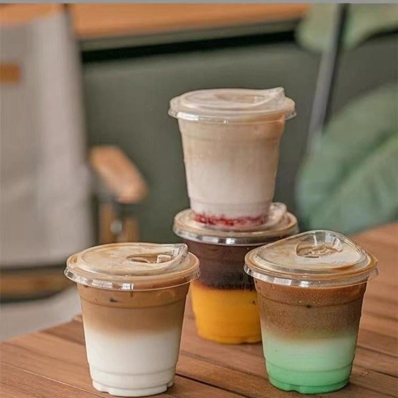 Disposable Transparent PET Cold Drink Cup with Lid Dessert Beverage Shop Takeaway Cup Suitable for Iced Coffee Frozen Yogurt Cheese, Milkshake Juice