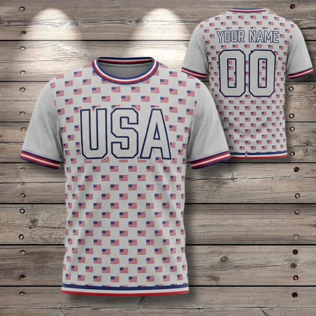 Maglia da Calcio Stampata 3D Bandiera USA Uomo Donna Maglietta da Calcio Patriottica Girocollo Manica Corta Estate Maglia Fan Squadra USA
