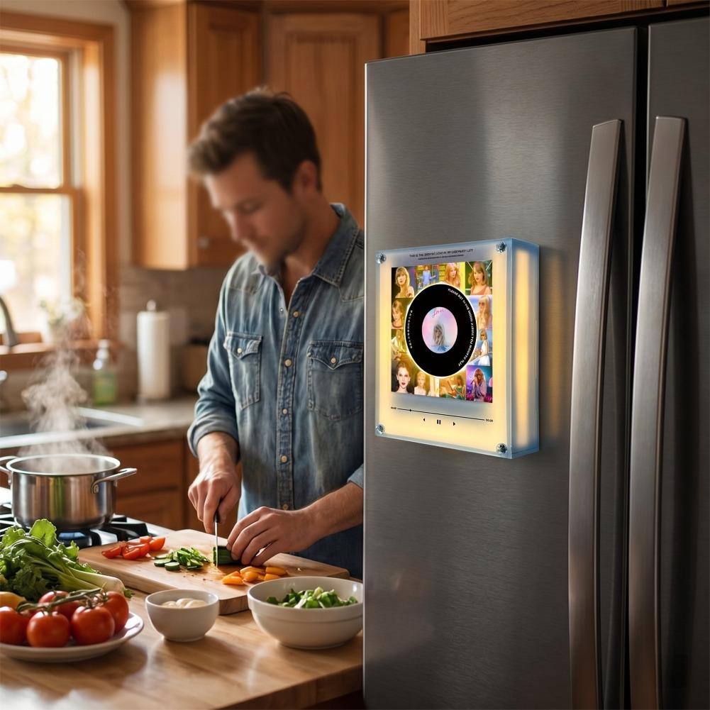 NFC Induction Rotating Vinyl Disc Player Magnetic Refrigerator Sticker Built-in Speaker Auto Singing Night Light Creative Decor