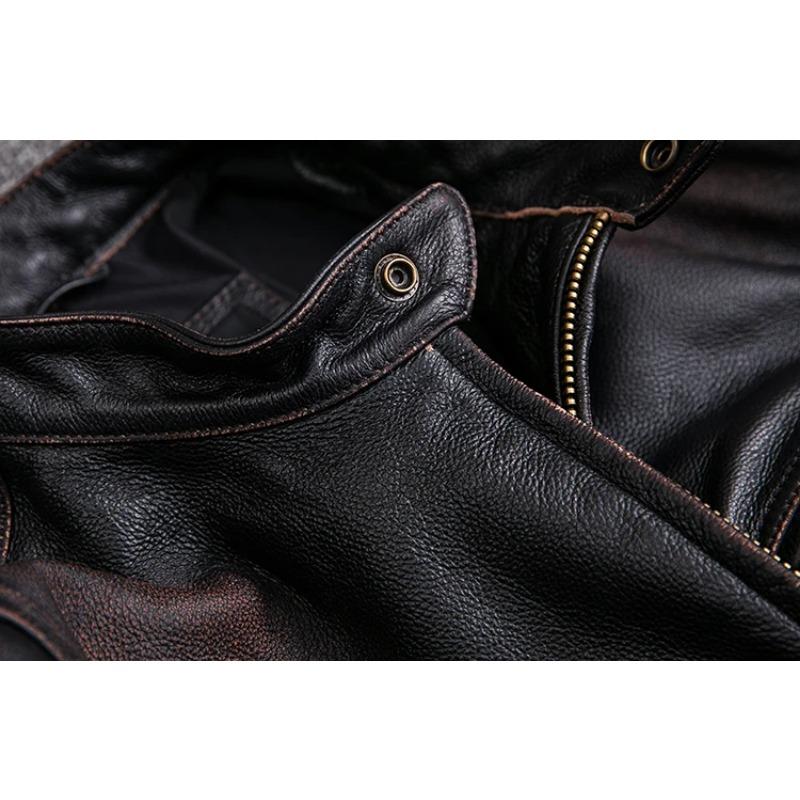 Chinese Size Men Leather Jacket Vintage Black 100% Natural Genuine Cowhide Coats Men's Leather Coat Male Clothes Autumn