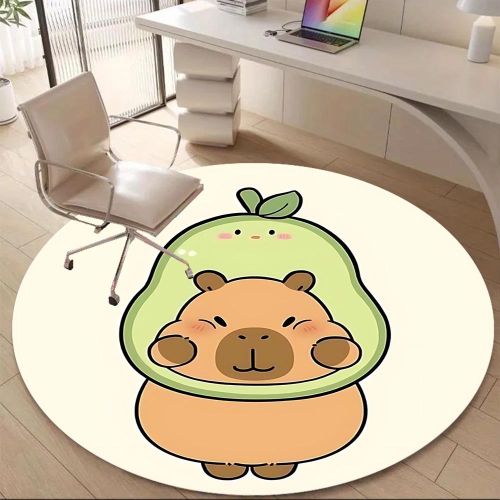 1PC Capybara Office Round Area Rug, Mat Suitable For Office, Under Office Chairs Bedroom Living Room Home Decor, Room Deco