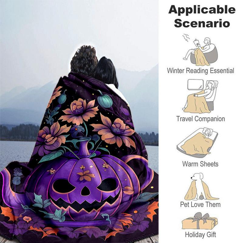 1pc Purple Pumpkin Halloween Elements Blanket  Soft and Cozy Home Decor Gift| Seasonal Universal| Perfect for