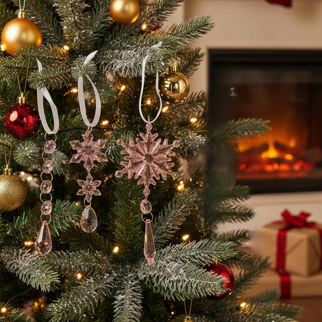 10 Pcs Acrylic Crystal Hanging Set with Strings Hanging Clear Acrylic Crystal Pendants for Xmas Tree Home Party Supplies