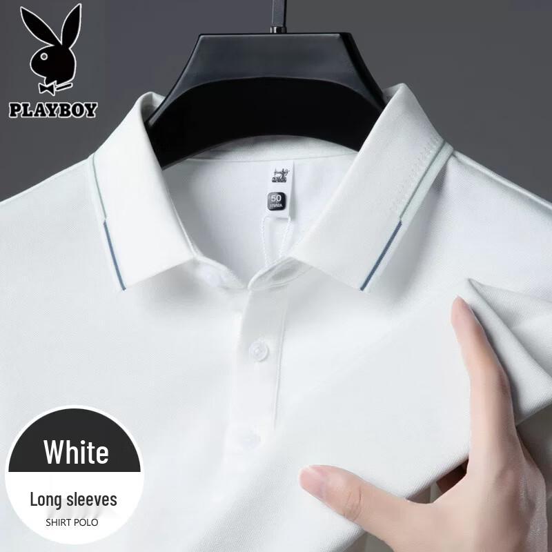 PLAYBOY Men's Silk Blend Long-Sleeve Polo Shirt