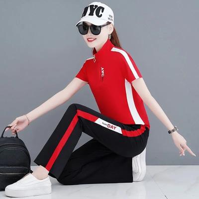 Premium Casual Sports Style Suit Summer Fashion Refreshing Women's Clothing Popular POLO Stand-up Collar Zipper Two-piece Set Versatile