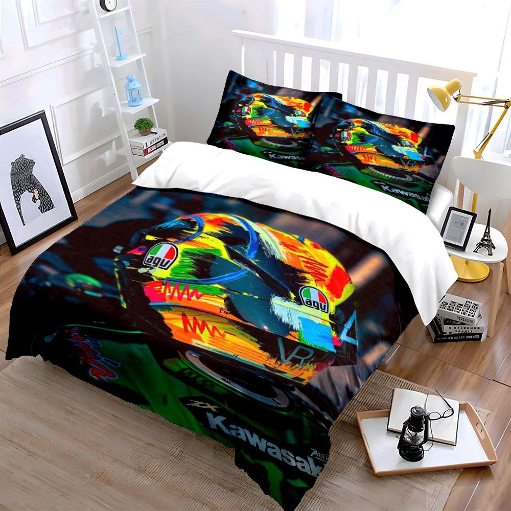 Colorful motorcycle helmet motif. Bedding sets Duvet cover sets Duvet covers Pillowcases(1*Duvet Cover 2*Pillowcases without duvet insert)