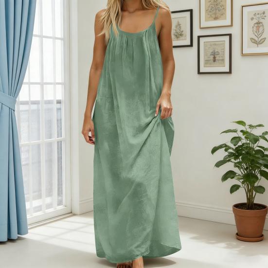 Abito estivo da donna con spalline sottili, senza maniche, schiena scoperta, maxi, ampio, fluttuante, per vacanze al mare