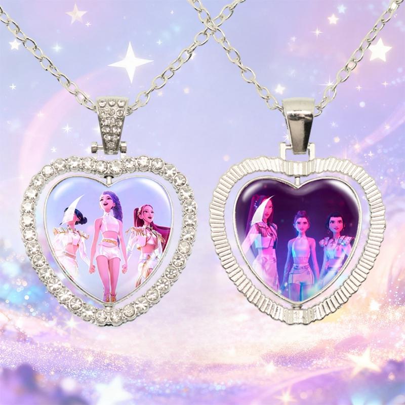 Kpop Dämon Charakter Halskette Herzform Huntri Kpop Anhänger Idol Halskette Fans Geschenk KPop Krieger Armband Anime Schmuck Geschenke