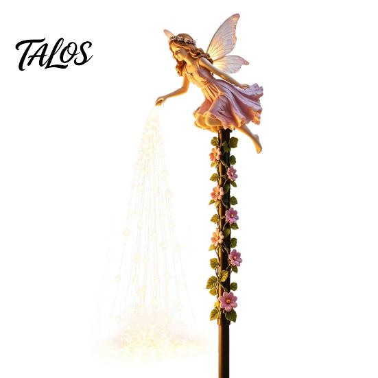 Dekorative Hofornamente für Gärten Feen, die magischen Staub streuen Solar-Gartenleuchte, Outdoor-LED-Lichterkette für den Vorgarten Statue mit Lichterkette, 1pc brown