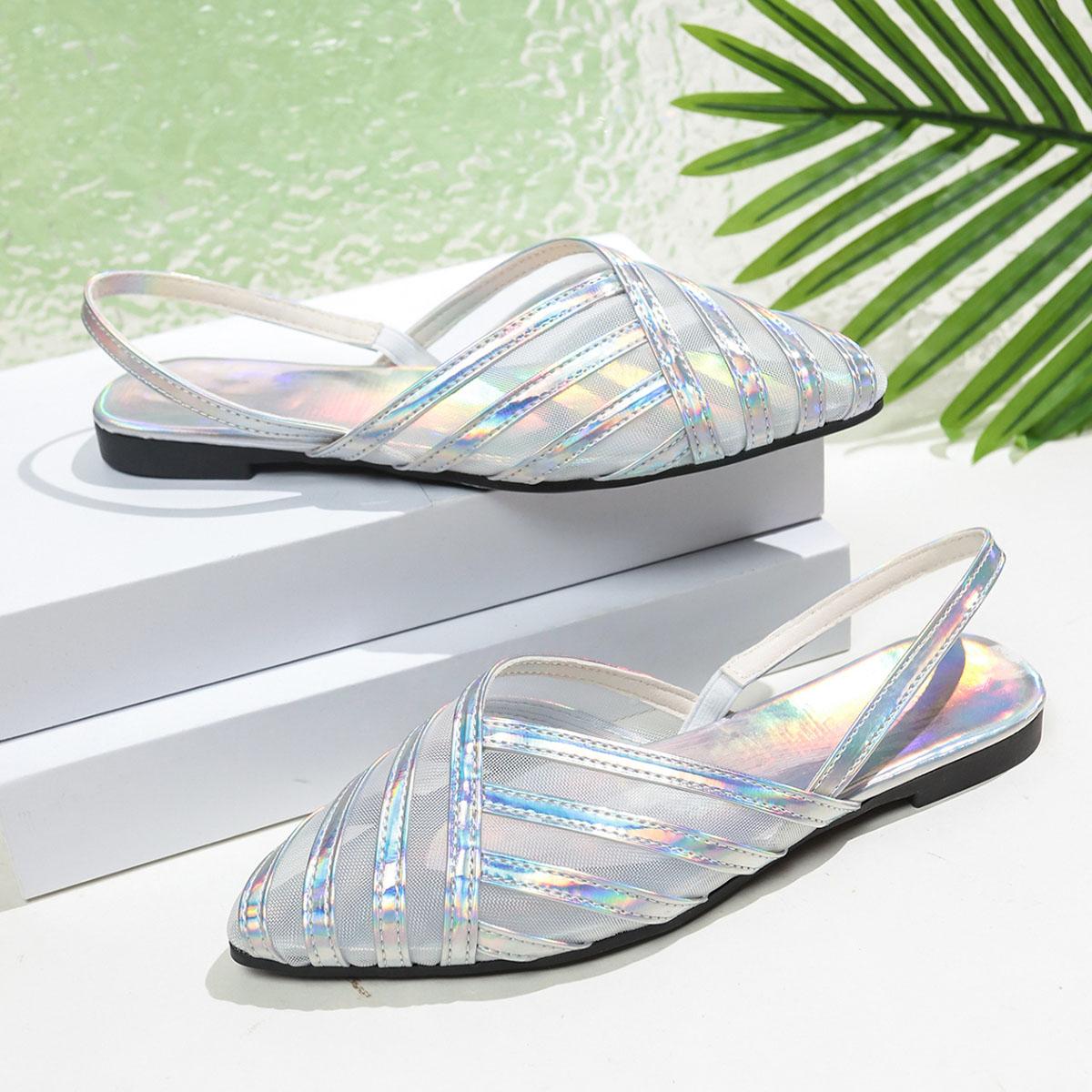 

Fashion Summer Flat Pointed Sandals for Women Mesh Casual Beach Shoes 2025 New Comfortable Lightweight Colorful Roman Women s Sandales 36