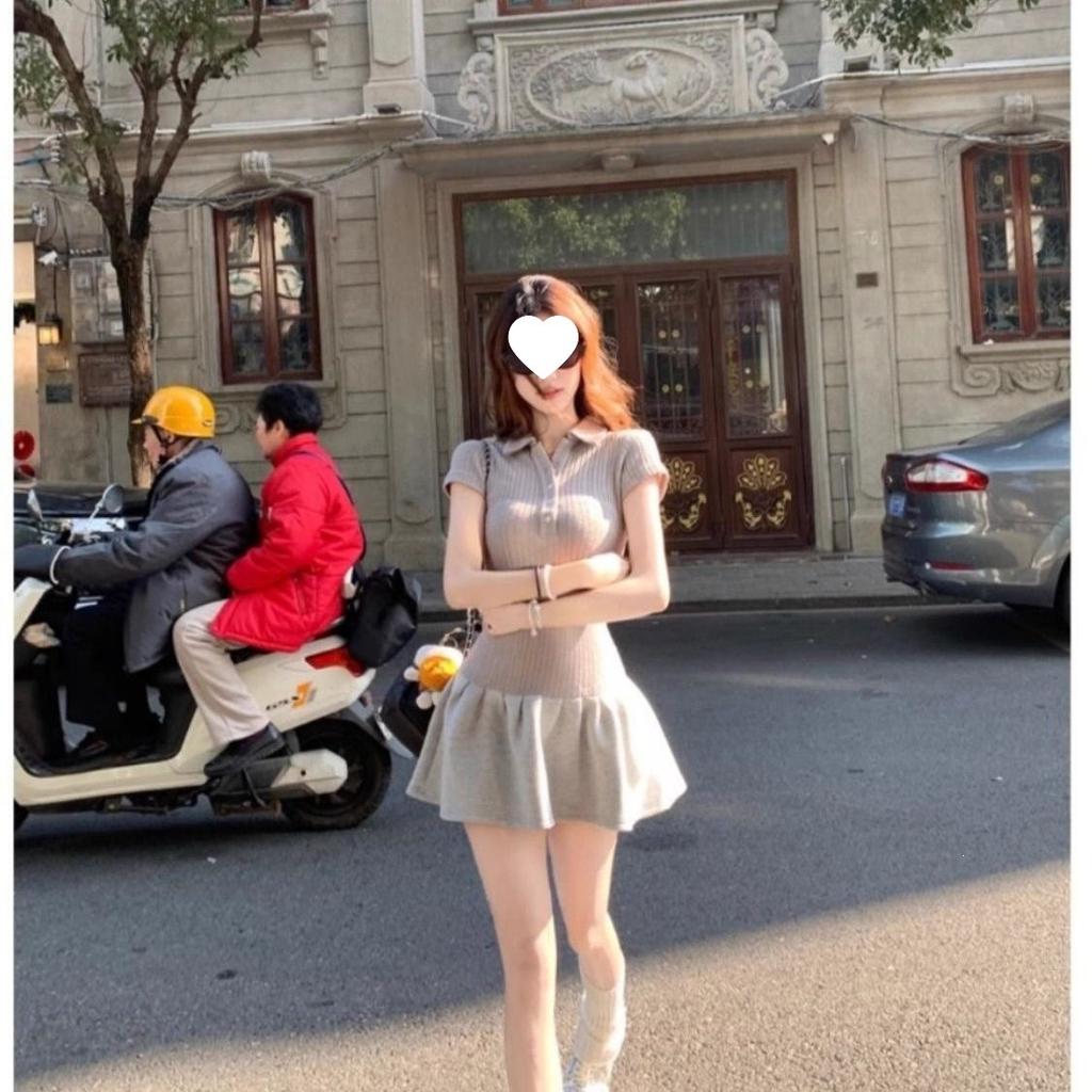Collar short-sleeved temperament dress for women's spring pure desire, new waist-closed characters, thin and fluffy small short skirt