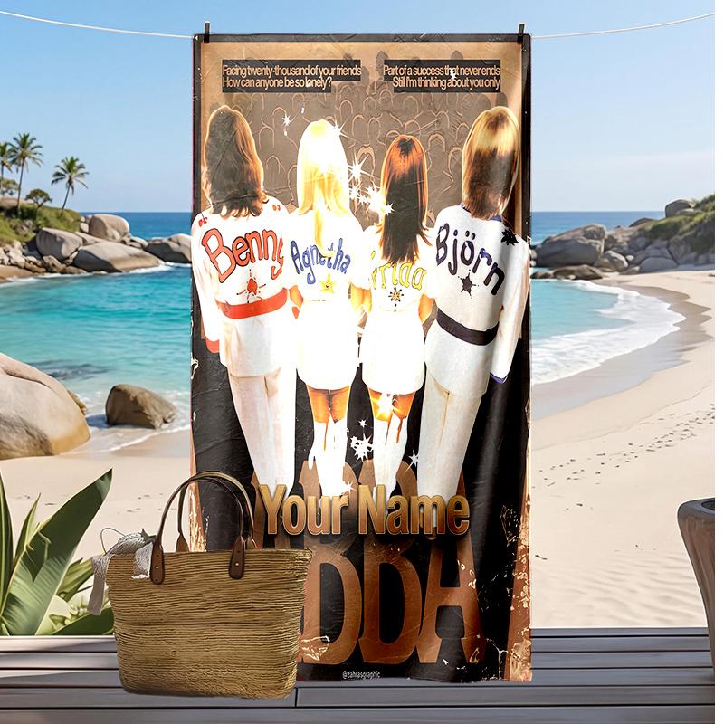 ABBA Custom Beach Towel, Print Your Name Text Lightweight Absorbent Towel for Swimming Travel