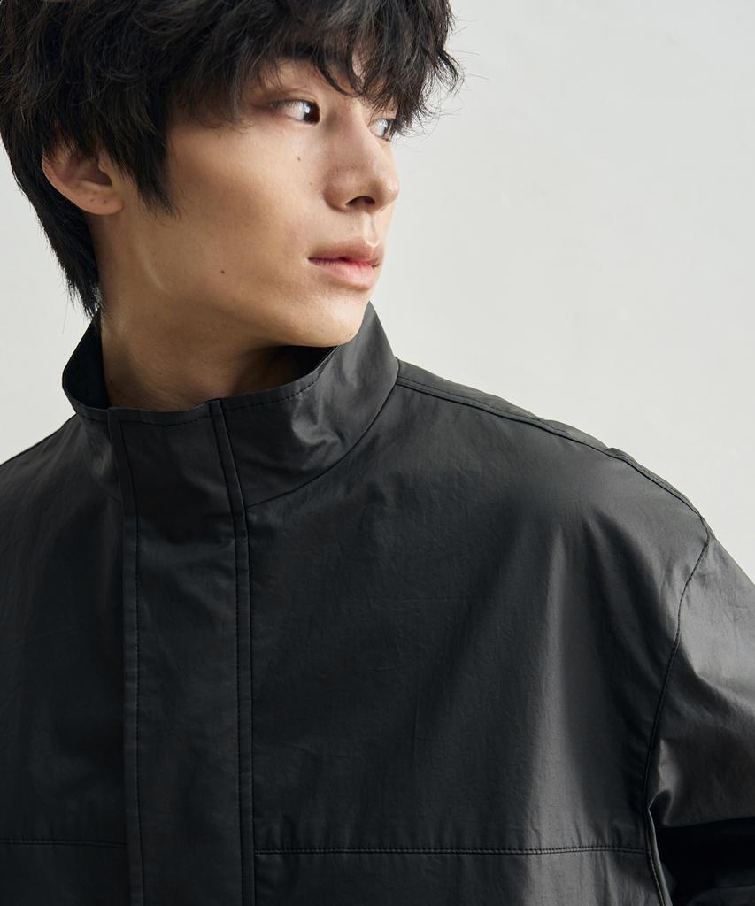 Rotember Coated Cotton High-Neck Blouson Jacket [Black]