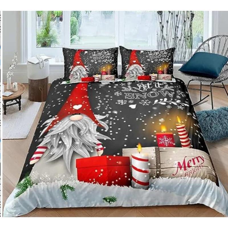 3D Digital Printing Christmas Three-Piece Set, Holiday Decoration Bedding Set