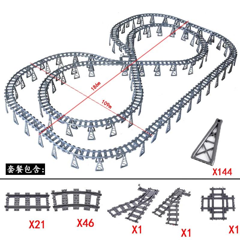 Compatible With LEGO MOC Railroad Bridge Train Track Combination Scene Building Blocks DIY Cross Track Bricks Toys Rail Car