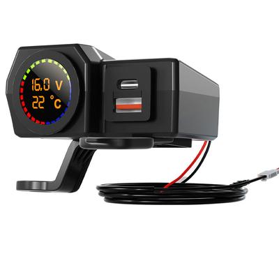 Cargador USB C QC3.0 de 36 W para motocicleta, kit de carga rápida con enchufe, pantalla de voltaje y temperatura, cable con interruptor de encendido y apagado, adaptador impermeable de 12 V.