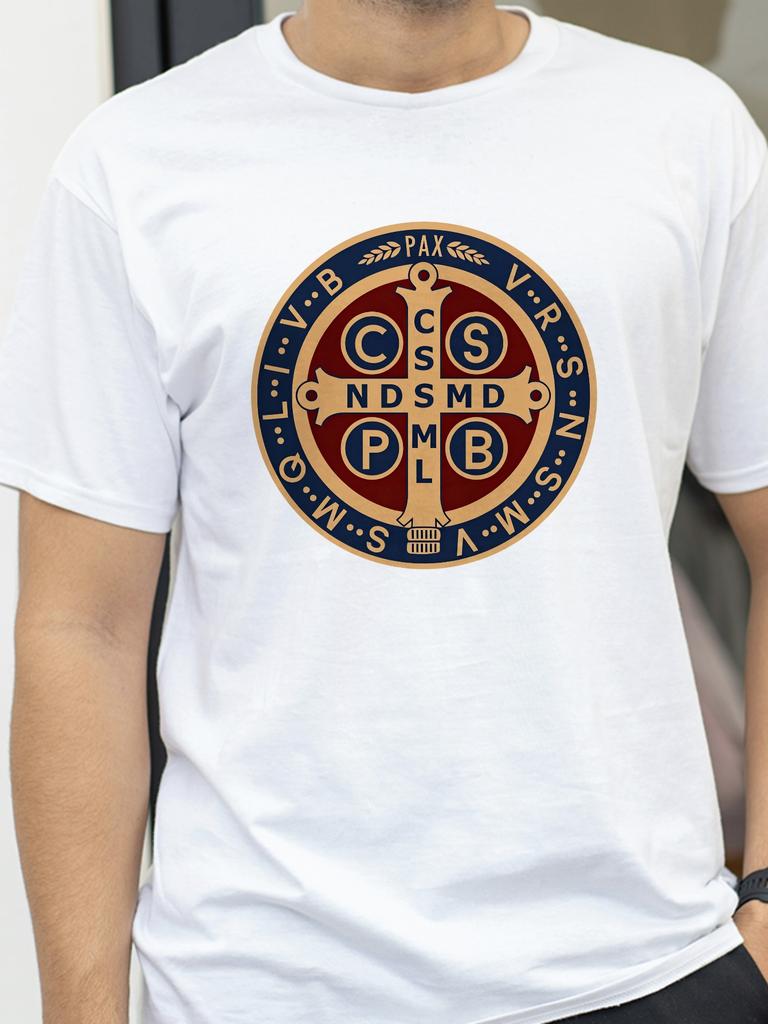The Saint Benedict Medal Catholic TShirt Fashion Casual Printing Graphic Tshirt Summer Breathable Round Neck Street Short Tees