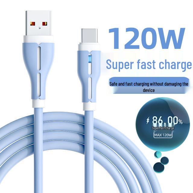 120W Fast Charging Type-C Data Cable 6A for Huawei Honor, Silicone with Light