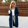 Women's Long Knit Cardigan with Hood - Long Sleeve Sweater Coat with Pockets