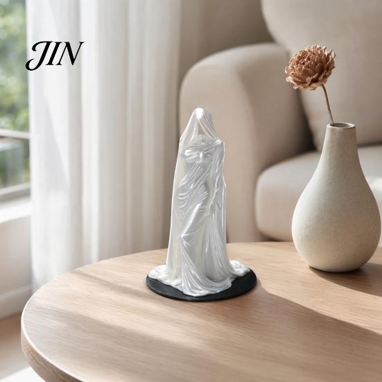 Bookshelf Entrance Decor 3D Printed Veiled Goddess Sculpture, Mysterious Female Figurine with Robe, Dark Gothic Sculpture Home Statue for Desk