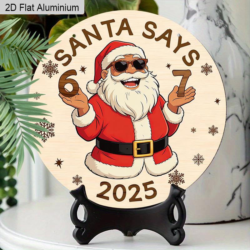 2D Flat Aluminium Christmas Sign with 67 Gestures Santa Claus Pattern - Navidad Decorative Sign & Plaque - Ideal for Front Door, Desktop, Wall