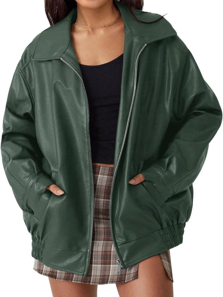 Women's Oversized Motorcycle Leather Jacket Autumn and Winter Fashionable Loose Long Sleeved Motorcycle Jacket