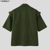 INCERUN Oversized Men Lapel Neck Short Sleeve Fake Two-piece Casual Shirts Tops
