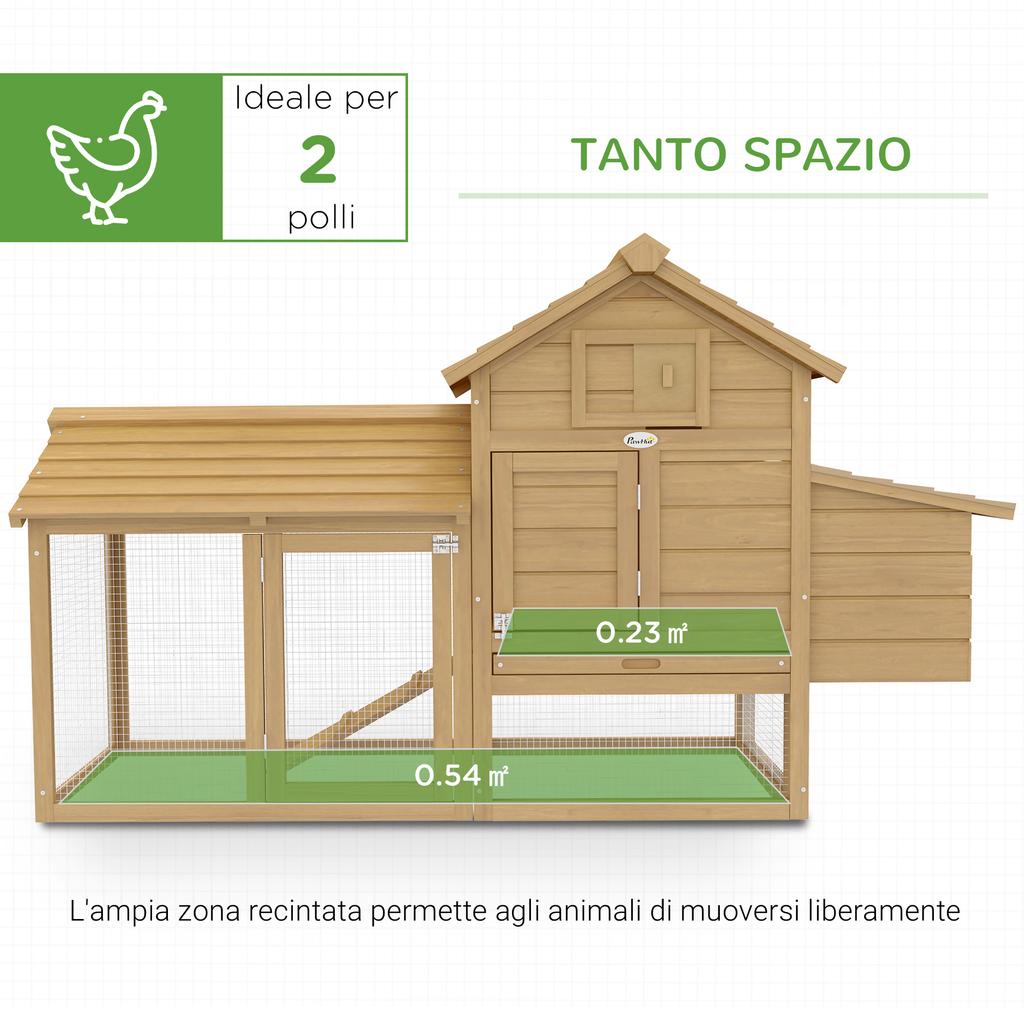 Prefabricated Wooden Chicken Coop for 2 Hens with Enclosure and Nesting Box, 151.5x54x87cm