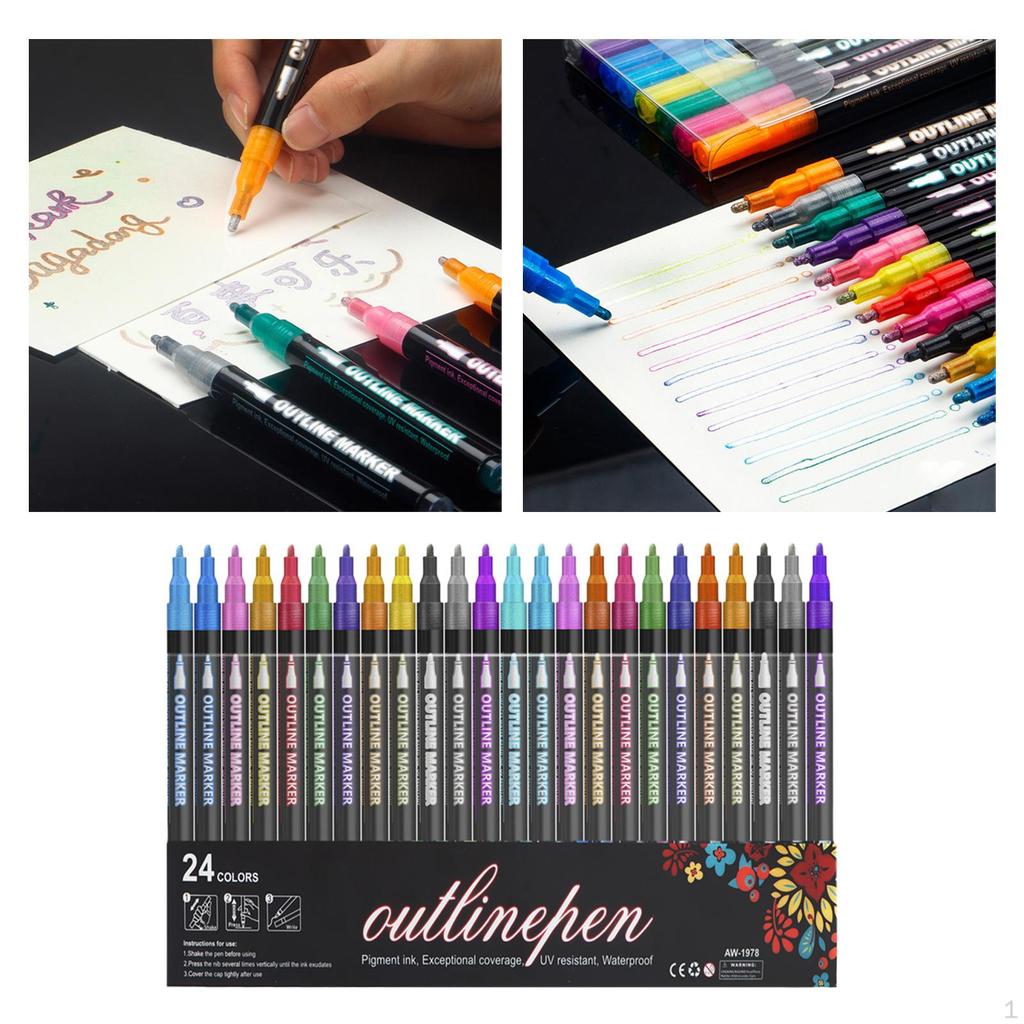 Double Line Outline Markers Craft Pens School Supplies Highlighter for Making Cards
