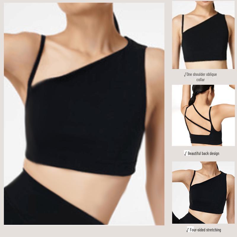 Women's Sleeveless Asymmetrical Yoga Top with Chest Pad – High-End Design for Sports, Fitness, and Running