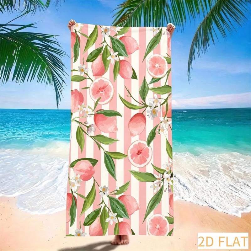 Lemon Flower Beach Towel - Super Absorbent Quick Dry Microfiber with Blue Stripes, Soft Sand Free Blanket for Summer Picnic